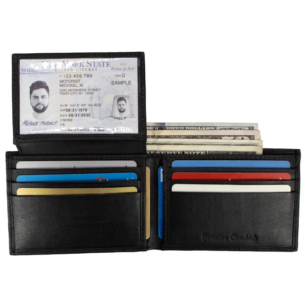 Genuine Leather Minimalist Bifold Wallet for Men, Slim Mens Wallet